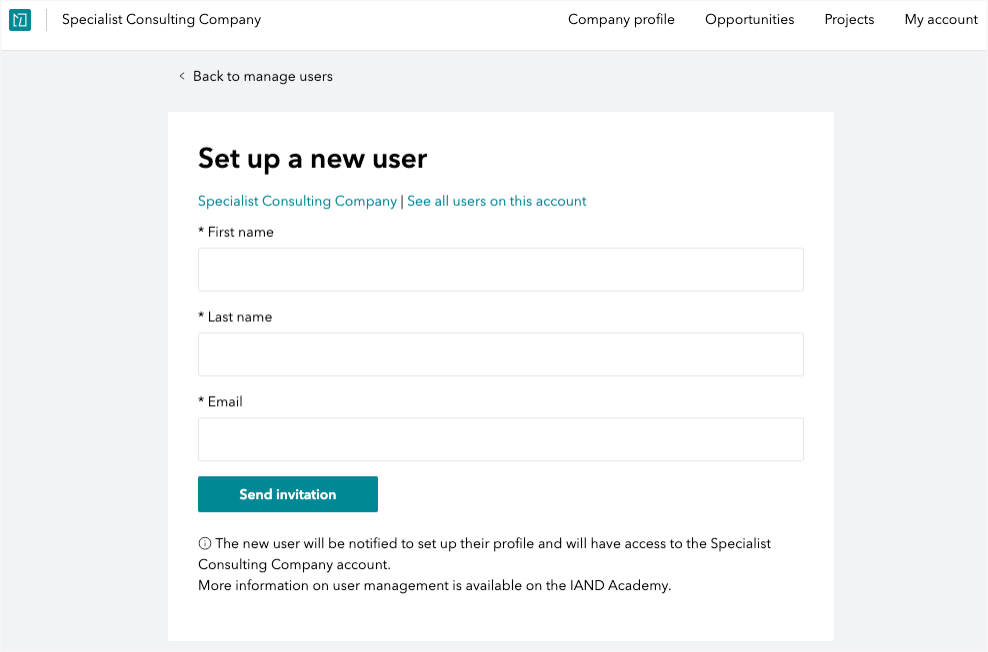 1 - Inviting a colleague | Set up a new user form supplier view including navigation bar.png